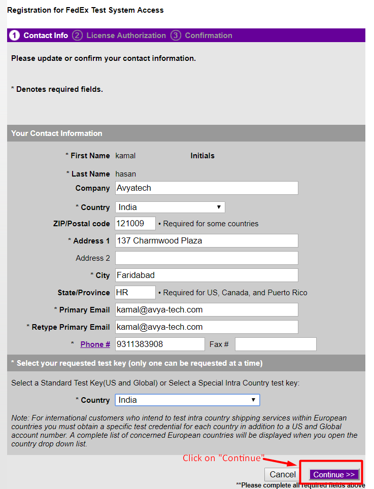FedEx contact form