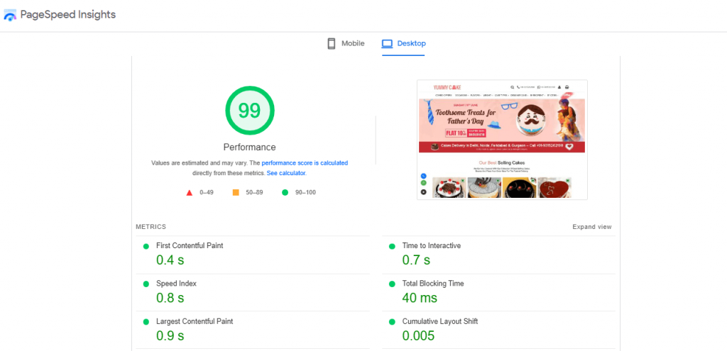 core web vitals score