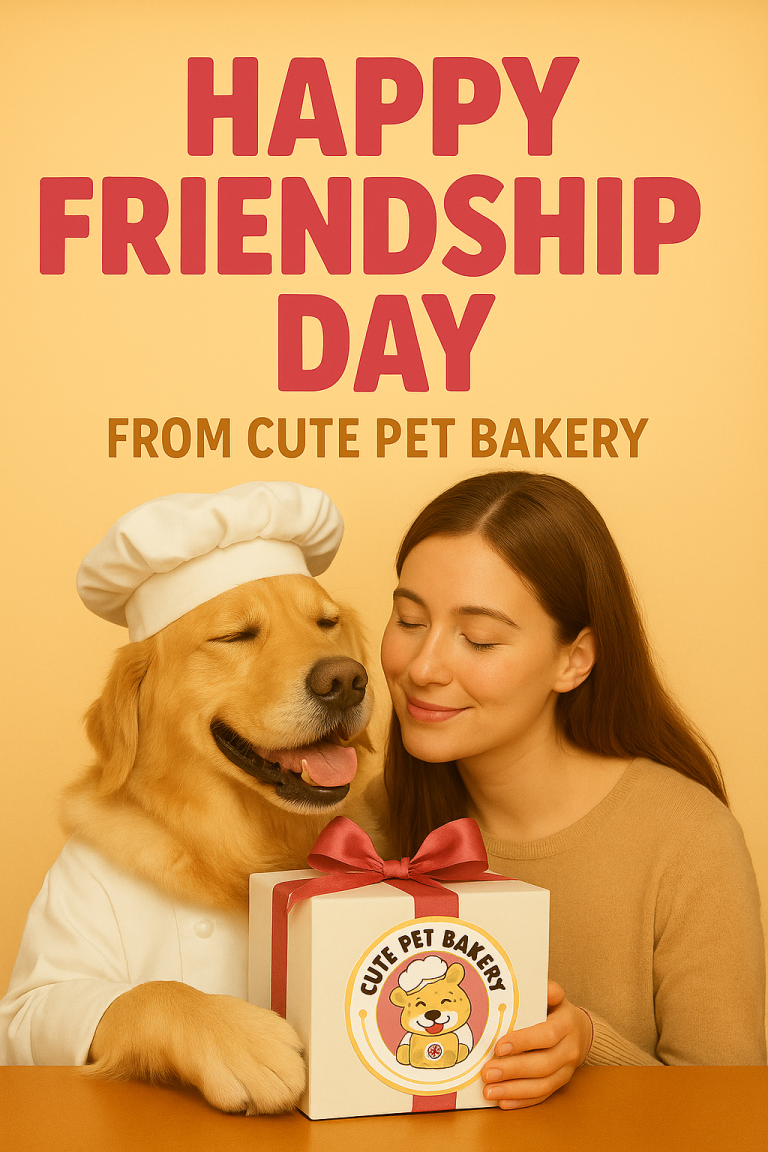 Golden retriever in chef hat with woman holding gift box