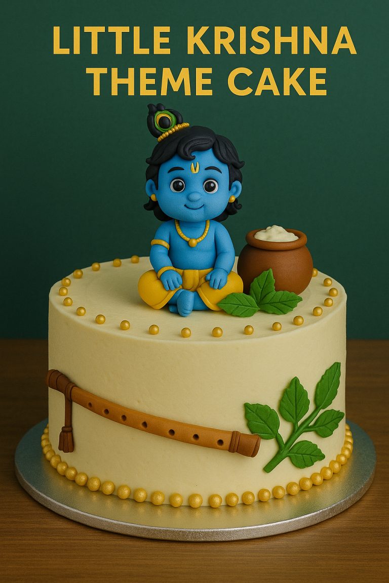Krishna birthday cake with butter pot and flute design